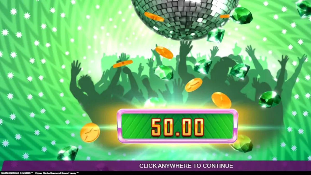 Tampilan visual slot Hyper Strike Diamond Drum Frenzy dengan elemen neon dan drum emas